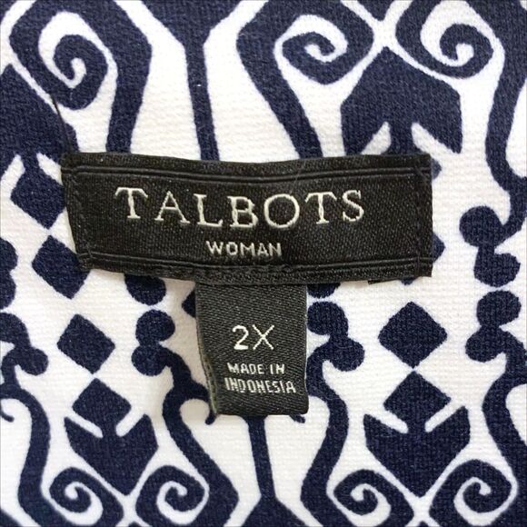 Talbots Sleeveless A-Line Geometric Print Dress Plus Sz 2X Navy Blue White NWOT - Picture 5 of 7